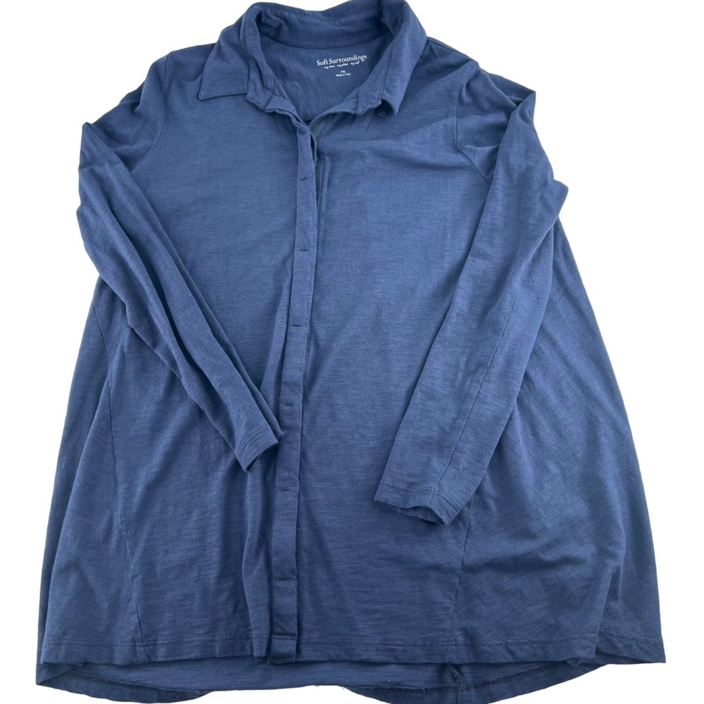 Soft Surrounding Knit Button‎ Down Long Sleeve Blouse size PS Blue Collard Knit